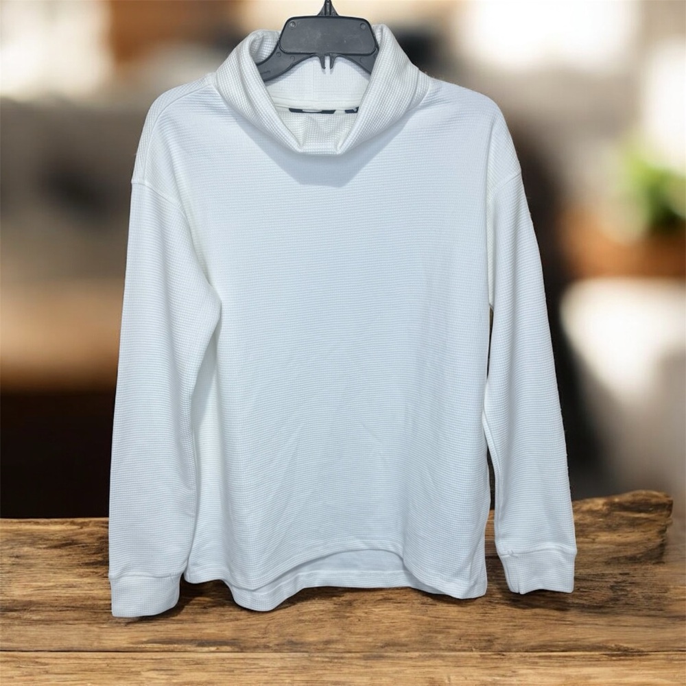 Lands' End Women's Long Sleeve waffle funnel neck top - white